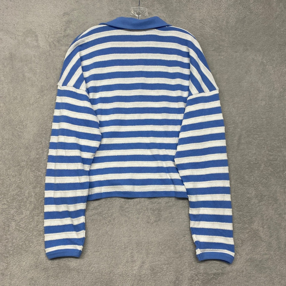 Madewell Top Womens XL Relaxed Polo Shirt Stripe Blue White Casual NY575 - Picture 8 of 9